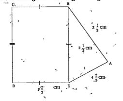 Find the perimeters of i)DeltaABE ii)the rectangle BCDE in this figure. Which figure has greater perimetre and by how much?