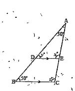 In the figure, bar(DE) |\| bar(BC), angle A=30^@, angle B=50^@ Find the values of x,y and z.