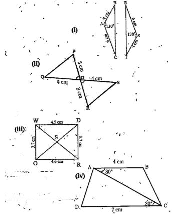 Look at the pairs of triangles given below. Are they congruent ? If congruent write the corresponding parts.