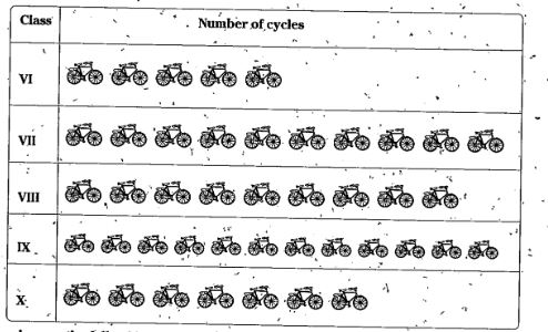 The following pictograph shows the number of students’ cycles, in five classes of a school. Which class students have the maximum number of cycles?