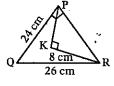 In the figure PQR, /QPR=90^@PQ=24 cm and QR=26 cm and in /\PKR, /PKR=90^@ and KR=8 cm then PK= …………… cm.