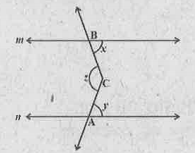 కింద పటంలో m // n సరళరేఖలు m,n లపై ఏవైనా రెండు బిందువులు వరుసగా A మరియు B . m, n రేఖల అంతరంలో C ఏవైనా ఒక బిందువు అయిన /ACB ని కనుగొనండి.