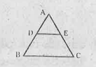Delta ABC ఒక సమబాహు త్రిభుజం D,E లు AB మరియు AC ల మధ్య బిందువులైన DE=3 సెంమీ అయిన Delta ABC చుట్టుకొలత.