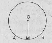 O' కేంద్రంగా కల వృతంలో AB ఒక జ్యు మరియు 'M' జ్యు మధ్య బిందువు. అయిన overline (OM), AB కి లంబంగా ఉండునని నిరూపించండి.   
(సుచన: OA, OB లను కలిపి /\OAM మరియు /\OBM లను పోల్చండి.)