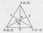 బిందువులు A(4,2), B(6,5) మరియు C(1,4) లు /\ABC యొక్క శీర్షాలు.    AP:PD=2:1 అయ్యే విధంగా AD రేఖపై P బిందువు నిరూపకాలను కనుగొనండి.