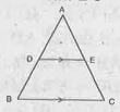 క్రింది పటంలో D, E లు AB మరియు AC ల మధ్య బిందువులు DE=4 సెంమీ, అయిన BC=