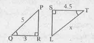 క్రింది ఇవ్వబడిన లంబకోణ త్రిభుజాలలో /PQR = /LTS అయిన x విలువ =?