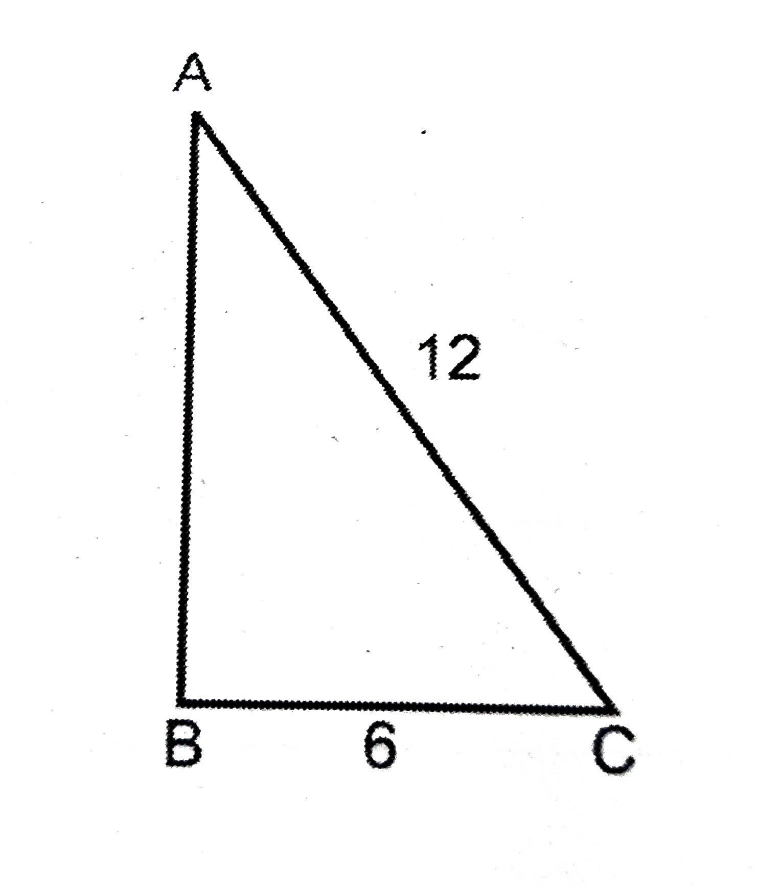 In the figure shown above, ABC is a triangle right angled at B. What is the value of angle A, in degrees?
