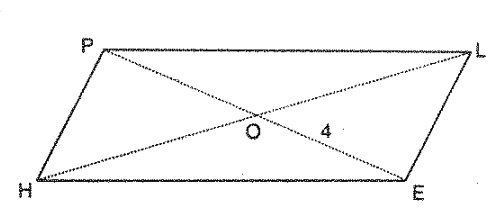 In Figure, H E L P
is a parallelogram. If O E=4c m\ a n d\ H L
is 5cm more then P Edot
Find O Hdot