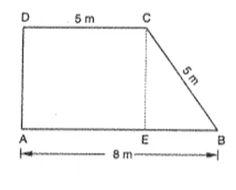 In quadrilateral A B C D
show in Figure. A B  D C\ a n d\ \ A D|A Bdot
Also, A B=8m ,\ D C=B C=5mdot
Find the area of the quadrilateral.