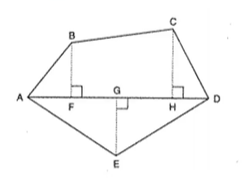Find the area of the pentagon A B C D E
shown in Figure, if A D=8c m ,\ A H=6c m ,\ A G=4c m ,\ A F=3c m ,\ B F=2c m ,\ C H=3c m\ a n d\ E G=2. 5 c mdot