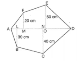 Find the area of the following polygon, if A L=10 c m ,\ A M=20 c m ,\ A N=50 c m ,\ A O=60 c m\ a n d\ A D=90 c mdot