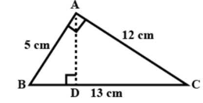 Delta ABC is right angled at A (Fig 11.25). AD is perpendicular to BC. If  AB=5cm, BC=13 and, find the area of DeltaABC Also find the lenght of AD.