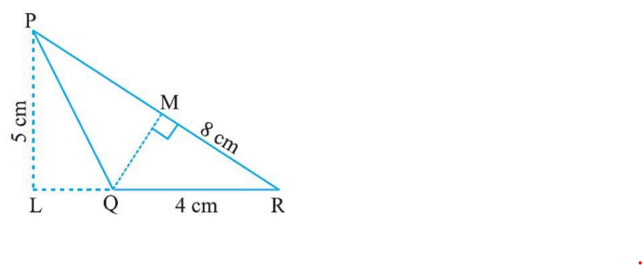 In Delta PQR, PR = 8cm, QR = 4 cm and PL = 5 cm  (Fig 11.22). Find: (i) the area of the Delta PQR (ii) QM