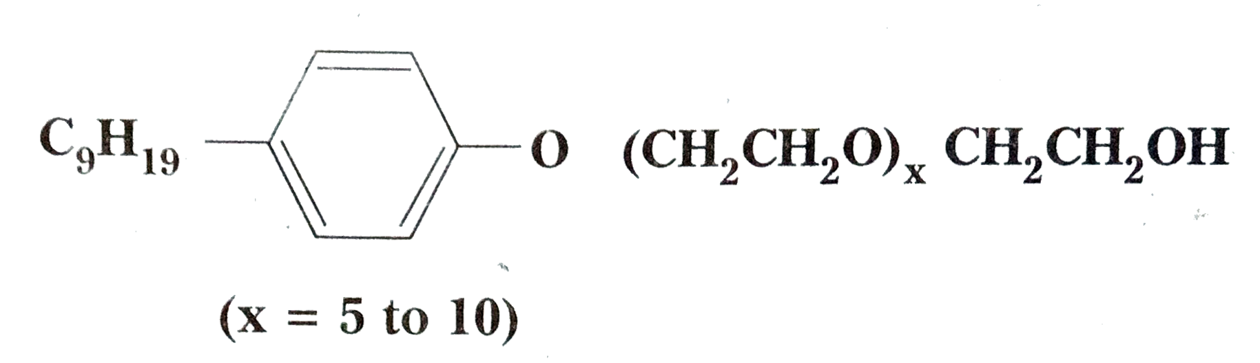 Following type of non-ionic detergents are present in liquid detergents,emulsifying  agents and wetting  agents.Label the hydrophilic and hydrophobic parts in the molecule Identify the functional group(s) present in the molecule.