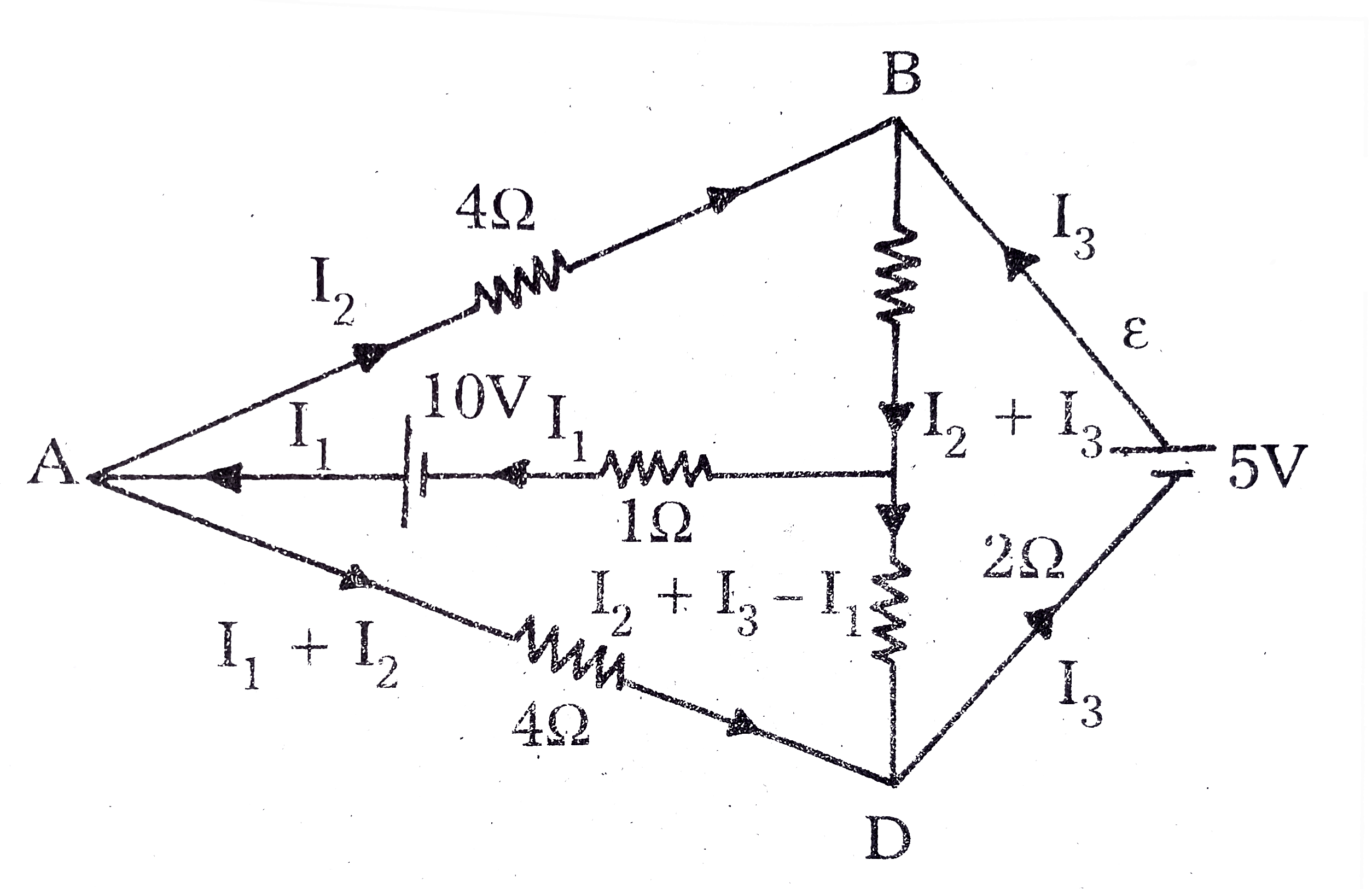 Determine the current in each branch of the network shown in fig.