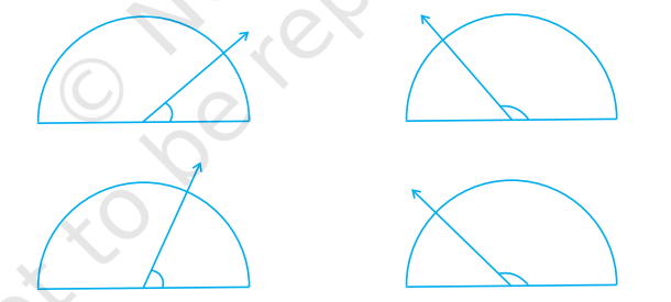 Find the measure of the angle shown in each figure. (First estimate  with your eyes and then find the actual measure with a protractor).
