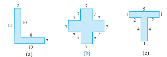 Split the following shapes into rectangles and find their areas. (The  measures are given in centimetres)