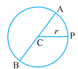 The diameter  of a circle is a line which joins two points on the circle and also passes  through the centre of the circle. (In the adjoining figure (Fig 11.12) AB is  a diameter of the circle; C is its centre.) Express the diameter of the circle  (d) in terms of its radius (r).
