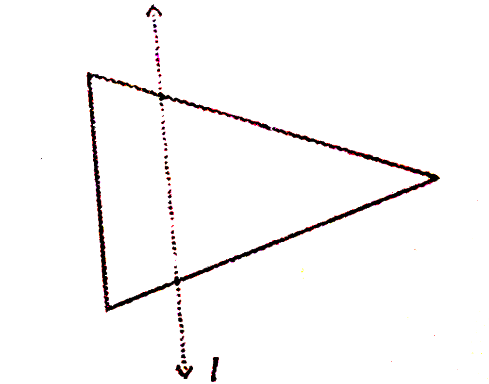 आकृति में,  l सममित   रेखा  है  ।  त्रिभुज  का  प्रतिबिंब  खींचिए  और  इस   आकृति को पूरा   कीजिए  जिससे  यह   सममित  हो जाए  ।