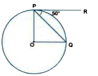 In Fig , O is the centre of a circle , PQ is a chord and the tangent PR at P makes an angle of 50^@ with PQ. Find anglePOQ .