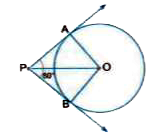 If tangents PA and PB from a point P to a circle with centre O are inclined to each other at angle of 80^@ , then find angle POA .