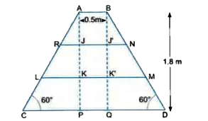 In fig ABDC is a trapezium in which AB||CD. Line segments RN and LM are drawn parallel to AB such that AJ=JK =KP. If AB=0.5m and AP=BQ=1.8m, find the length of AC, BD, RN and LM.