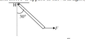 A rod of mass m and length L is hinged at its top end. If the rod is in equilibrium making an angle of 30° with the vertical when a horizontal force F is applied as shown in figure, then the value of F is: