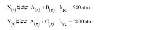 X((s)) and Y((s)) are taken in a closed vessel and decompose as follows:      Find the total pressure developed in the vessel.