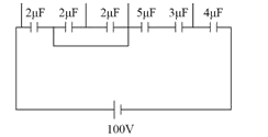 In the circuit shown in the figure, charge stored in the capacitor of capacity 5muF is