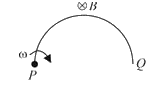 A wire is bent to form a semi-circle of radius a. the  wire  rotates  about  its   one  end  with  angular  velocity  omega .Axis  of rotation  being  perpendicular  to plane  of the  semicircle  . In the  space  , a uniform  magnetic  field  of  induction  B  exists along  the  axis  of rotation  as  shown  . The  correct  statement  is :