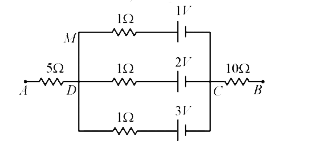 In the circuit shown, if the potential difference between A and B is n volts, then find n.