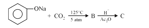 Sodium phenoxide when heated with  CO(2) under pressure at 125^@C yields a product which on  acetylation Cproduces C.        The major product C would be :