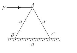 A horizontal force F is applied at the top of an  equilateral triangular block having mass m.  The minimum coefficient of friction required to topple the block before translation is mu  find  100mu? (sqrt3=1.74)