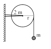 As shown in fig., a bob of mass m is tied by a massless string whose other end portion is wound on a fly wheel (disc) of radius r and mass 2m. when released from rest the bob starts falling vertically. The time taken by the bob to descend through a height h, from the initial position, is