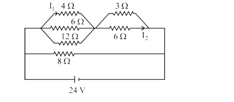 In the circuit shown in fig., the value of I1+I2 is