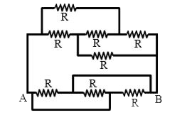 Find equivalent resistance between point A and B in the adjacent circuit. (Each resistor has resistance R)