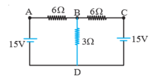 In the circuit shown in figure, find the current through the branch BD.