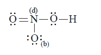Calculate formal charge (F) on nitrogen and Oxygen atoms marked 'a' and 'b' in the following Lewis structure of NHO(3),