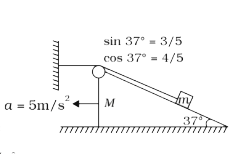 As shown in the figure, if acceleration of M with respect to ground is 5m//s^(2), then :