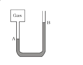 Figure shows an ideal gas. Its pressure, volume and temperature are P0, V0 and T0  respectively. Thin U-tube contains mercury. It is seen that when 20 cm of extra mercury is added in limb B of U-tube and temperature of gas is doubled, level of A is maintained at its position. Consider surrounding to be vacuum. Find the initial pressure of gas (in cm of Hg.)