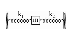Two springs of force constants   and   are connected to a mass m as shown. The frequency of oscillation of the mass is f. If both   and   are made four times their original values, the frequency of oscillation becomes :Two springs of force constants   and   are connected to a mass m as shown. The frequency of oscillation of the mass is f. If both k(1)  and k(2)  are made four times their original values, the frequency of oscillation becomes :