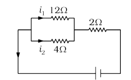 In the circuit shown, the currents I1 and I2 are if the applied potential is of 12V,internal resistance 1 ohm: