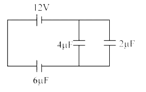 The charge deposited on 4muF capacitor in the given circuit is: