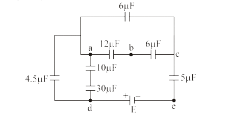 A combination of capacitors given is charged by a cell of emf E as shown :   If it is given that V(ab)   i.e. potential difference between points a and b is 4V, then answer the given questions.   Potential difference between points a and c will be: