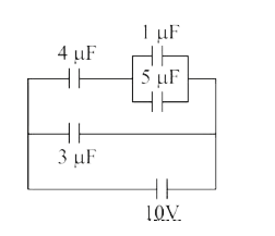 In the given circuit, the change on 4muF capacitor will be: