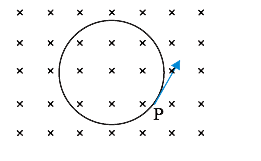 A particle having a charge of 10.0muC and mass 1mug moves in a circle of radius 10 cm under the influence of a magnetic field of induction 0.1T. When the particle is at a point P, a uniform electric field is switched on so that the particle starts moving along the tangent with a uniform velocity. The electric field is