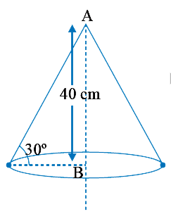 A uniform solid cone of height 40 cm is shown in figure. The distance of centre of mass of the cone from point B (centre of the base) is :