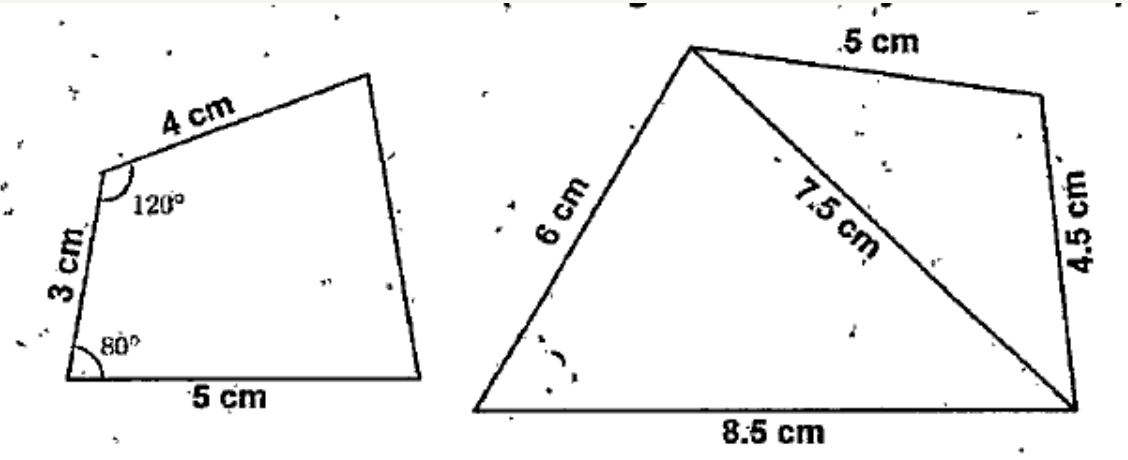 The picture shows a rectangle divided into two parts.   Instead of the broken line separating these parts, draw a straight line to divide the rectangle into two other parts of the same area. Calculate the areas ofthese parts.