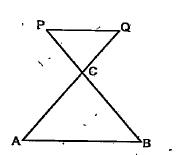 In the figure, the sides AC and BC are extended to the points 'Q' and 'P' respectively- If angle A=angle P  
a) Write the equal angles of triangles ABC and 'PQC'.  
b) Prové that A C xx Q C=B C xx P C
